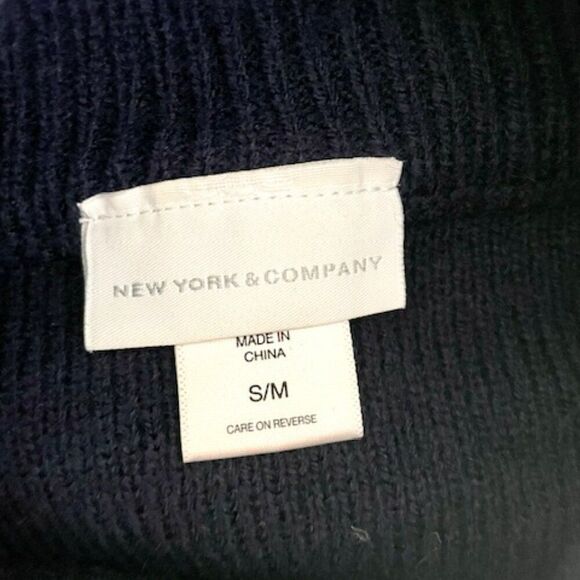 New York and Company Navy Blue Sweater Cape Poncho Turtleneck Top Size S/M - Picture 7 of 7